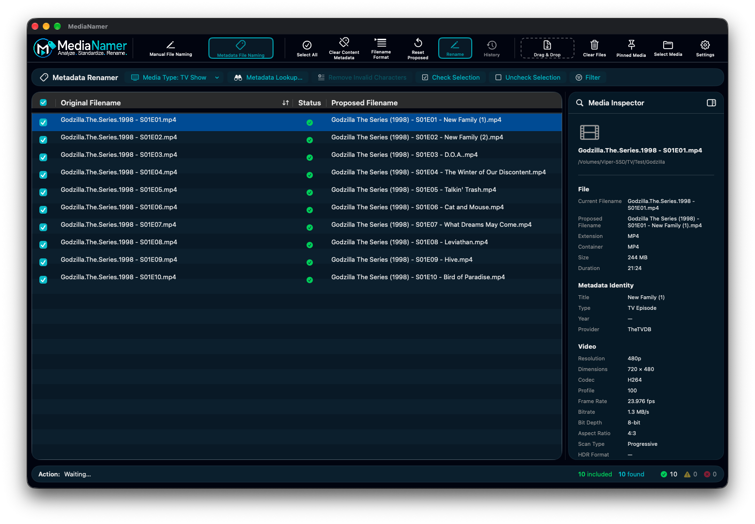 MediaNamer Metadata File Naming workspace